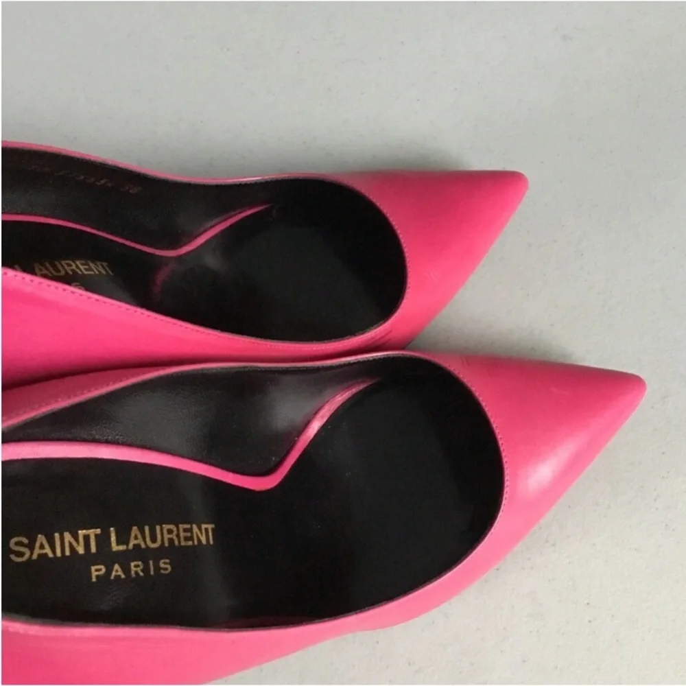 SAINT LAURENT AUTHENTIC COLOR FUCHSIA SLIM HEEL POINTY TOE LEATHER SIZE 38 - Picture 14 of 16